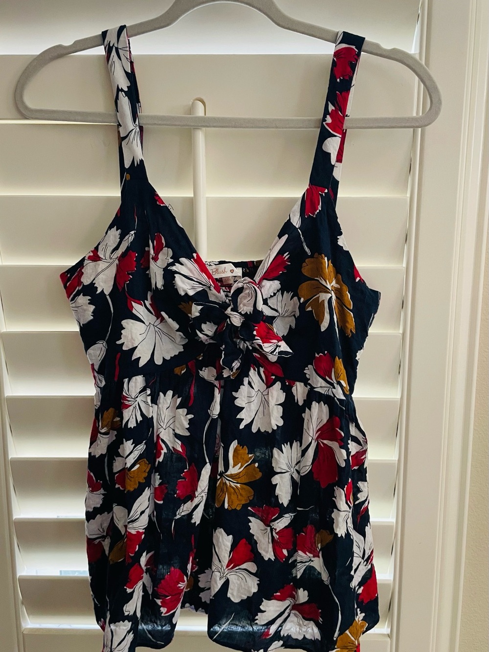 Floral Tie-Front Navy Sleeveless Tank Top